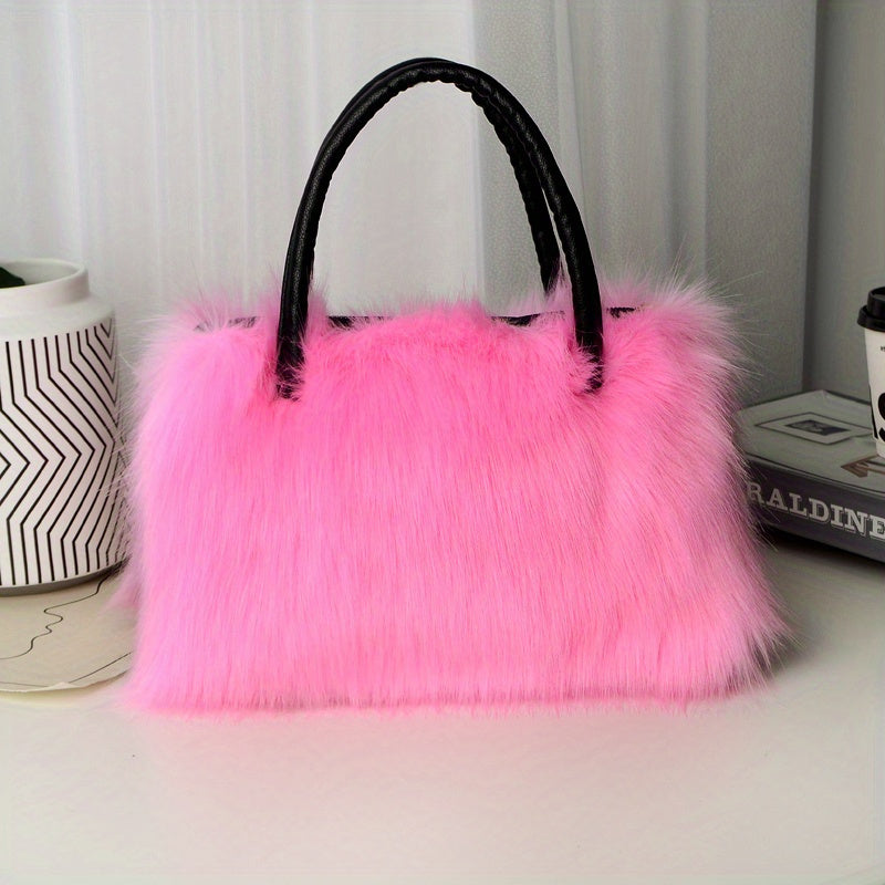 Fluffy Faux Fur Handbag - Small Furry Luxury Clutch with Handle